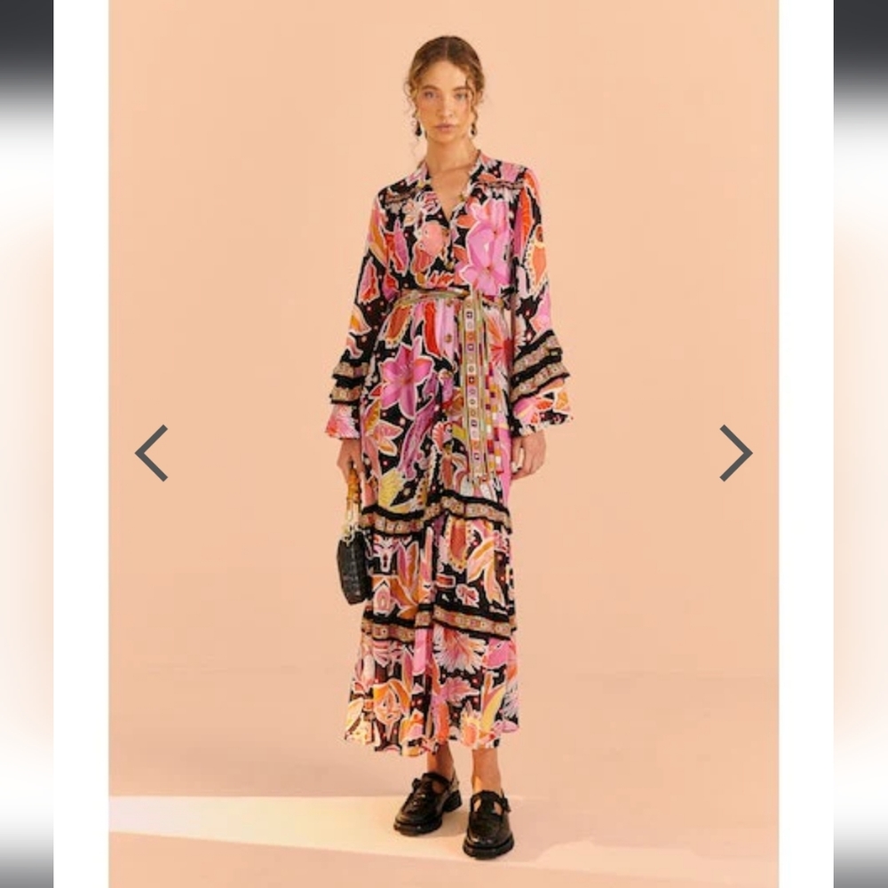 NWT Farm Rio Black Enchanted Nature Midi Dress